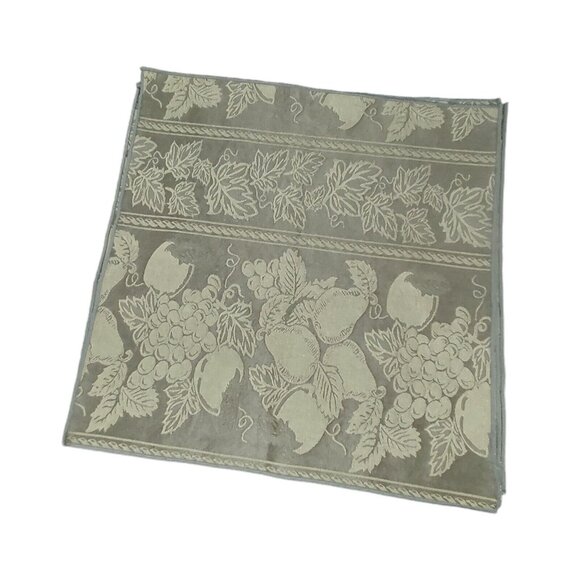 Vtg Green Cloth Napkins Jacquared Satin 16" Set Of 4 Pear Grape Ivy Fabric Olive - Picture 3 of 14